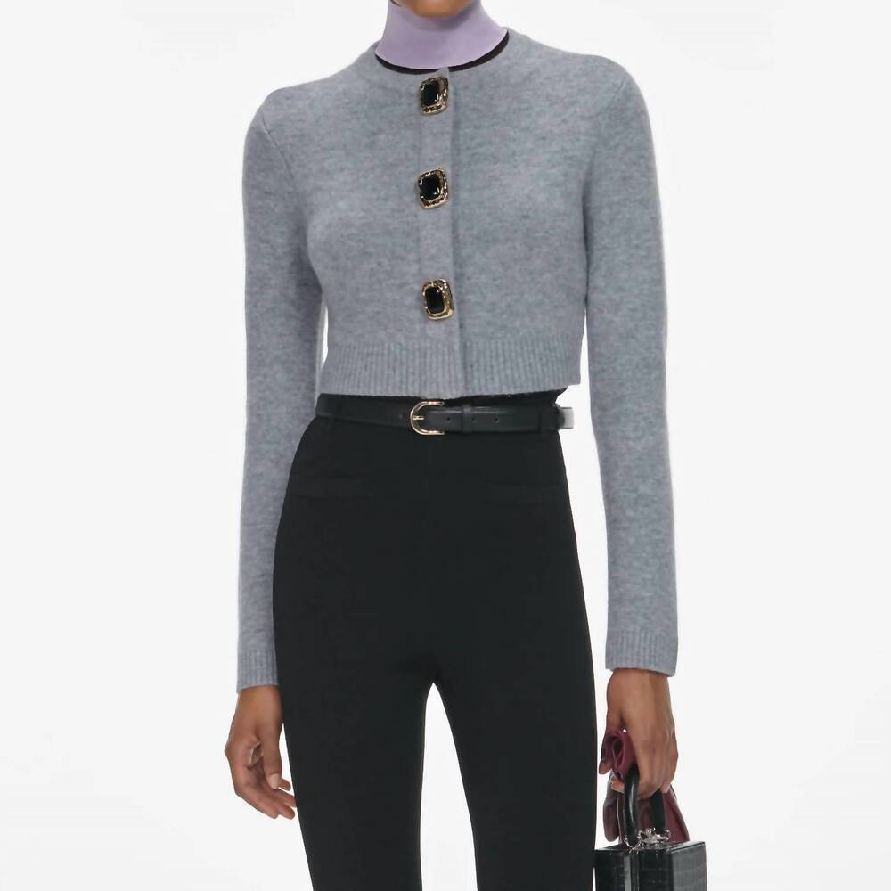 NEW SELF-PORTRAIT cropped knit wool cardigan in grey
